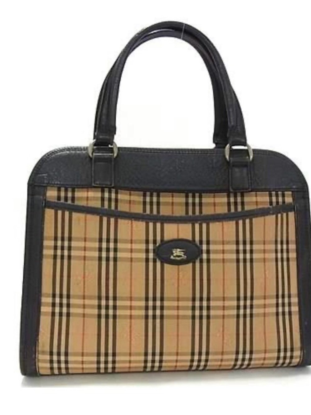 Burberry Beige Tartan Shoulder Bag with Black Leather Patch